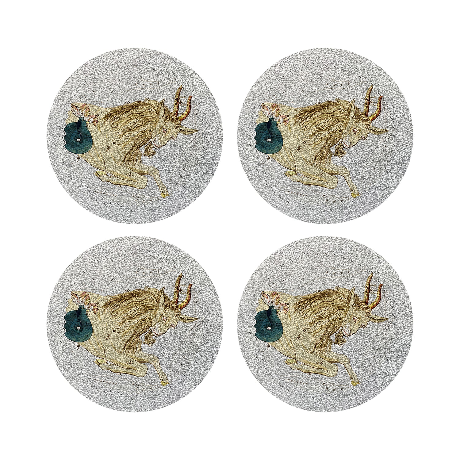 Zodiac Capricon White Vegan Leather Round Pebble Placemat - nicolettemayer.com