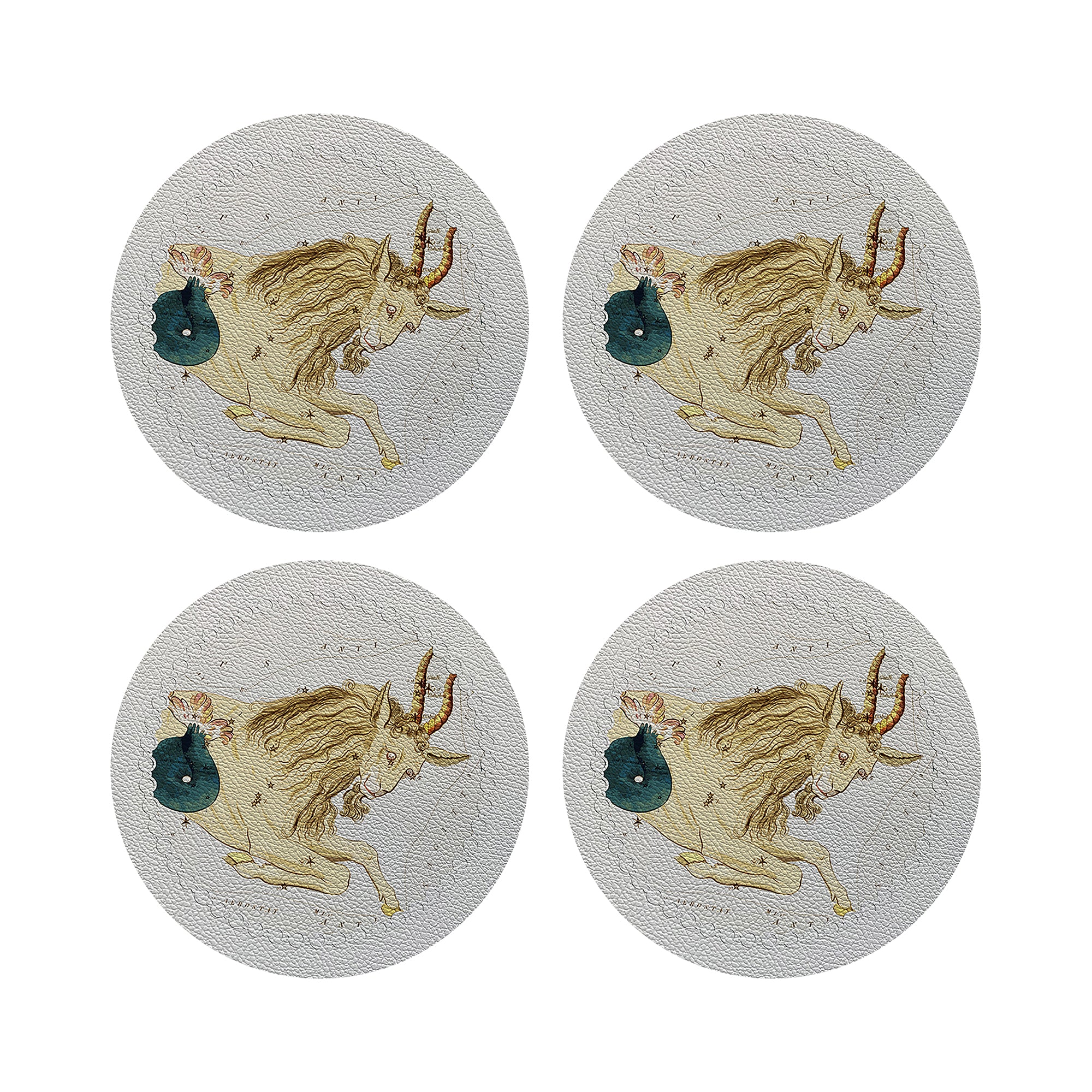 Zodiac Capricon White Vegan Leather Round Pebble Placemat - nicolettemayer.com