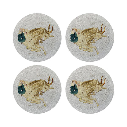 Zodiac Capricon White Vegan Leather Round Pebble Placemat - nicolettemayer.com