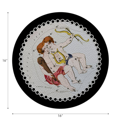 Zodiac Gemini Black Vegan Leather Round Pebble Placemat