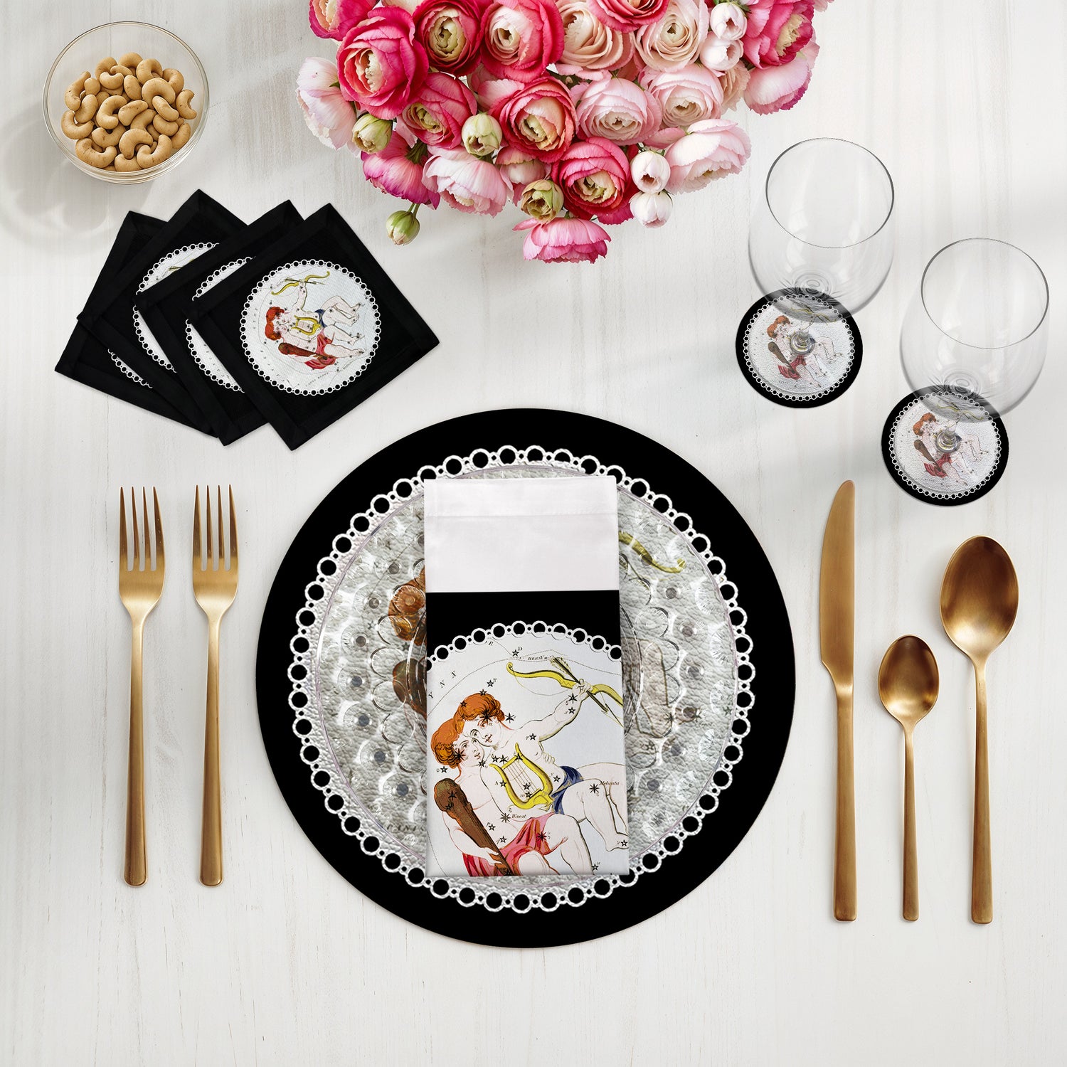 Zodiac Gemini Black 16" Round Pebble Placemats, Set of 4 - nicolettemayer.com

