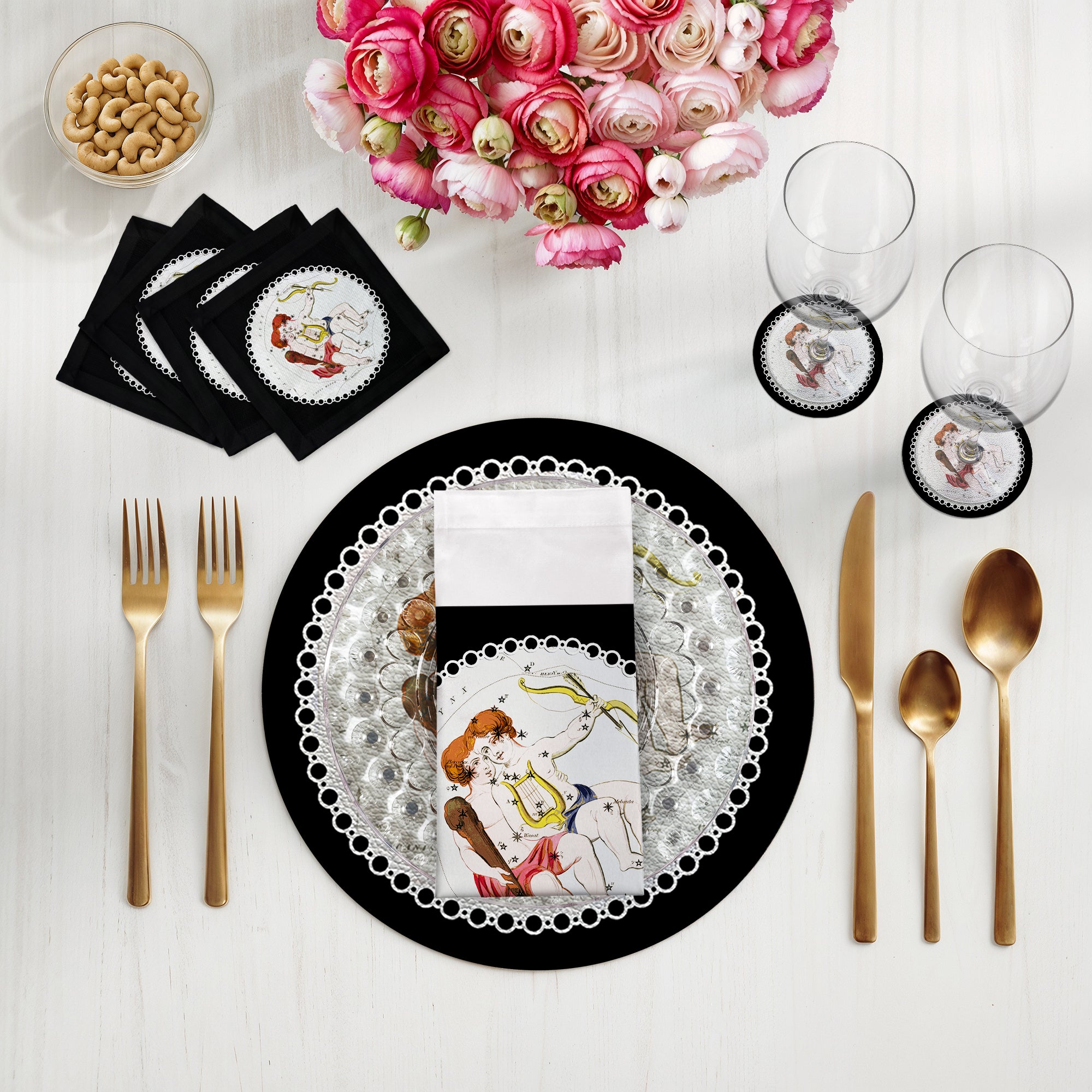 Zodiac Gemini Black 16" Round Pebble Placemats, Set of 4 - nicolettemayer.com

