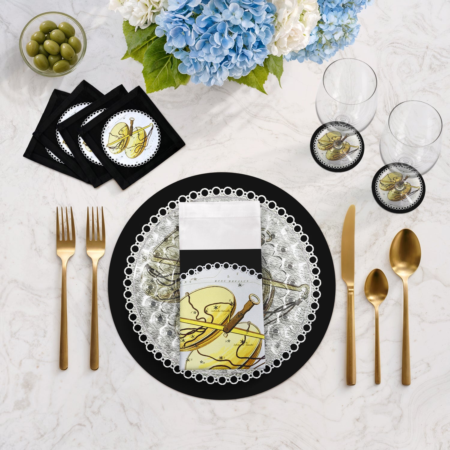 Zodiac Libra Black 16" Round Pebble Placemats, Set of 4 - nicolettemayer.com
