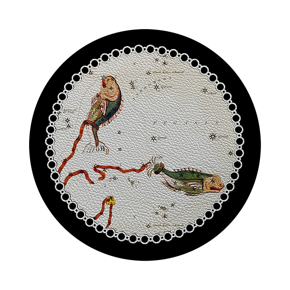Zodiac Pisces Black 16&quot; Round Pebble Placemat Set of 4 - nicolettemayer.com