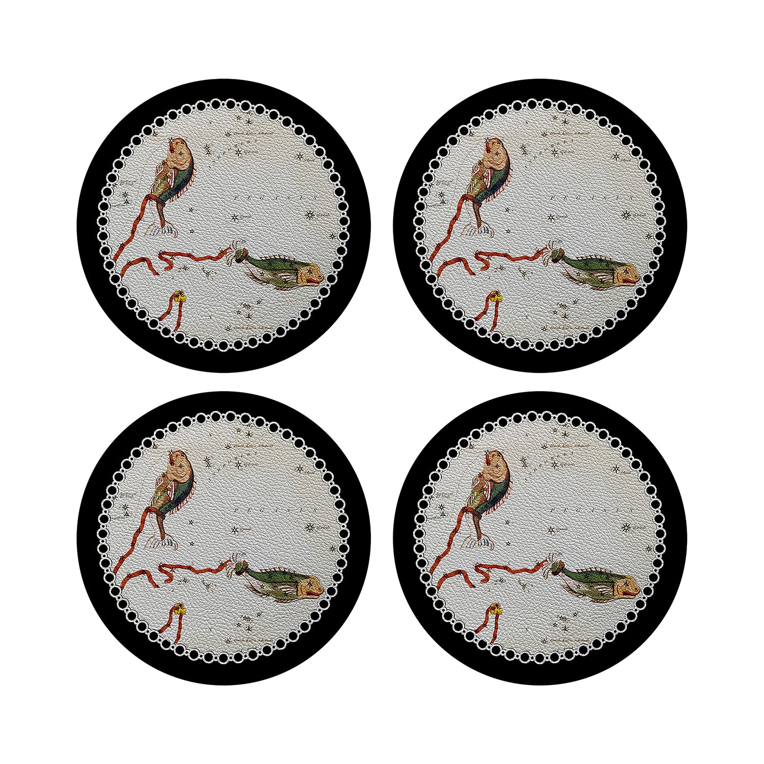 Zodiac Pisces Black 16&quot; Round Pebble Placemats, Set of 4 - nicolettemayer.com
