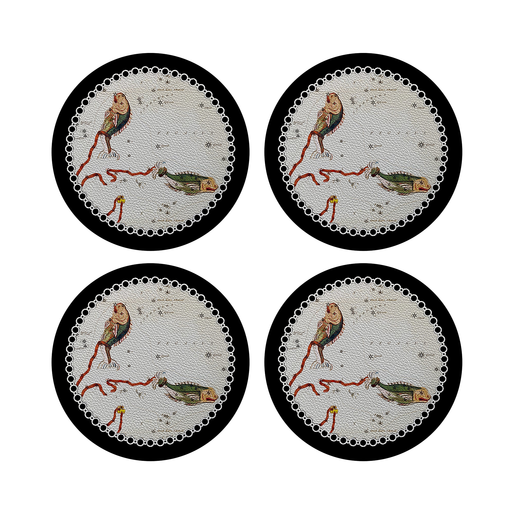 Zodiac Pisces Black 16&quot; Round Pebble Placemats, Set of 4 - nicolettemayer.com
