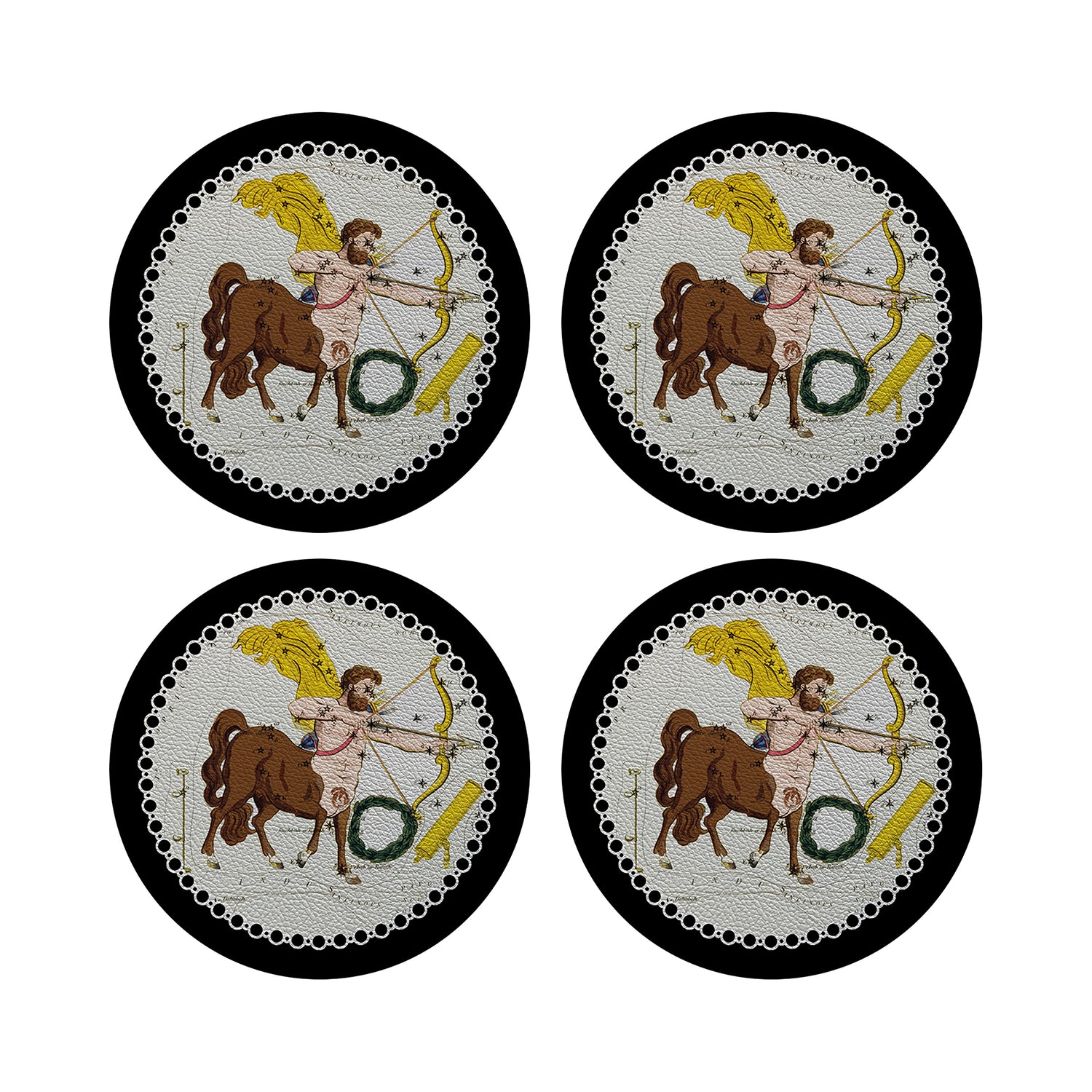 Zodiac Sagitarius Black 16&quot; Round Pebble Placemats, Set of 4 - nicolettemayer.com
