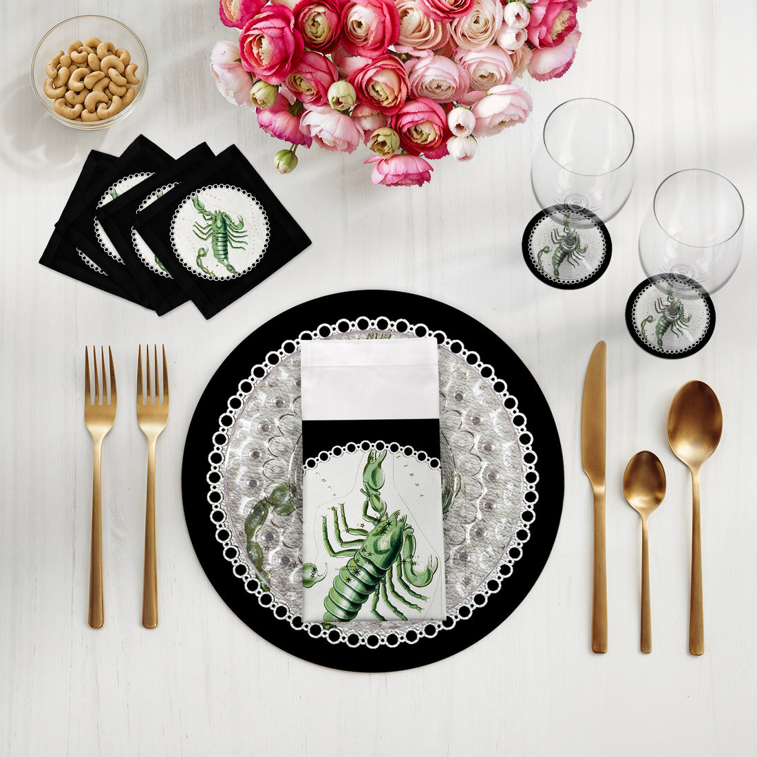 Zodiac Scorpio Black 16" Round Pebble Placemats, Set of 4 - nicolettemayer.com
