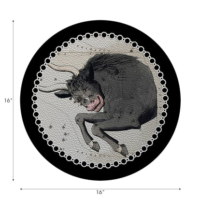 Zodiac Taurus Black Vegan Leather Round Pebble Placemat