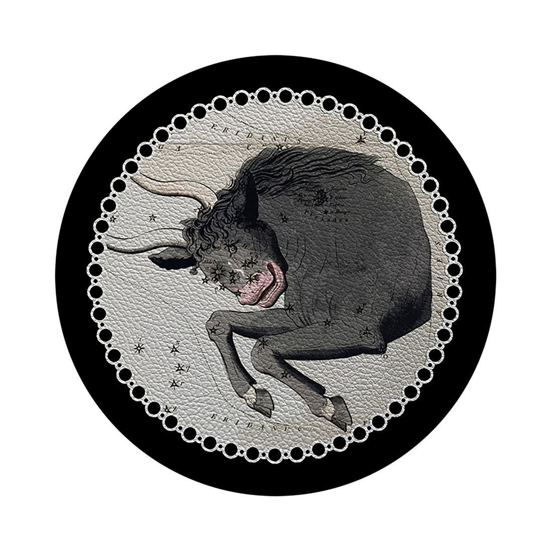 Zodiac Taurus Black 16&quot; Round Pebble Placemat Set of 4 - nicolettemayer.com