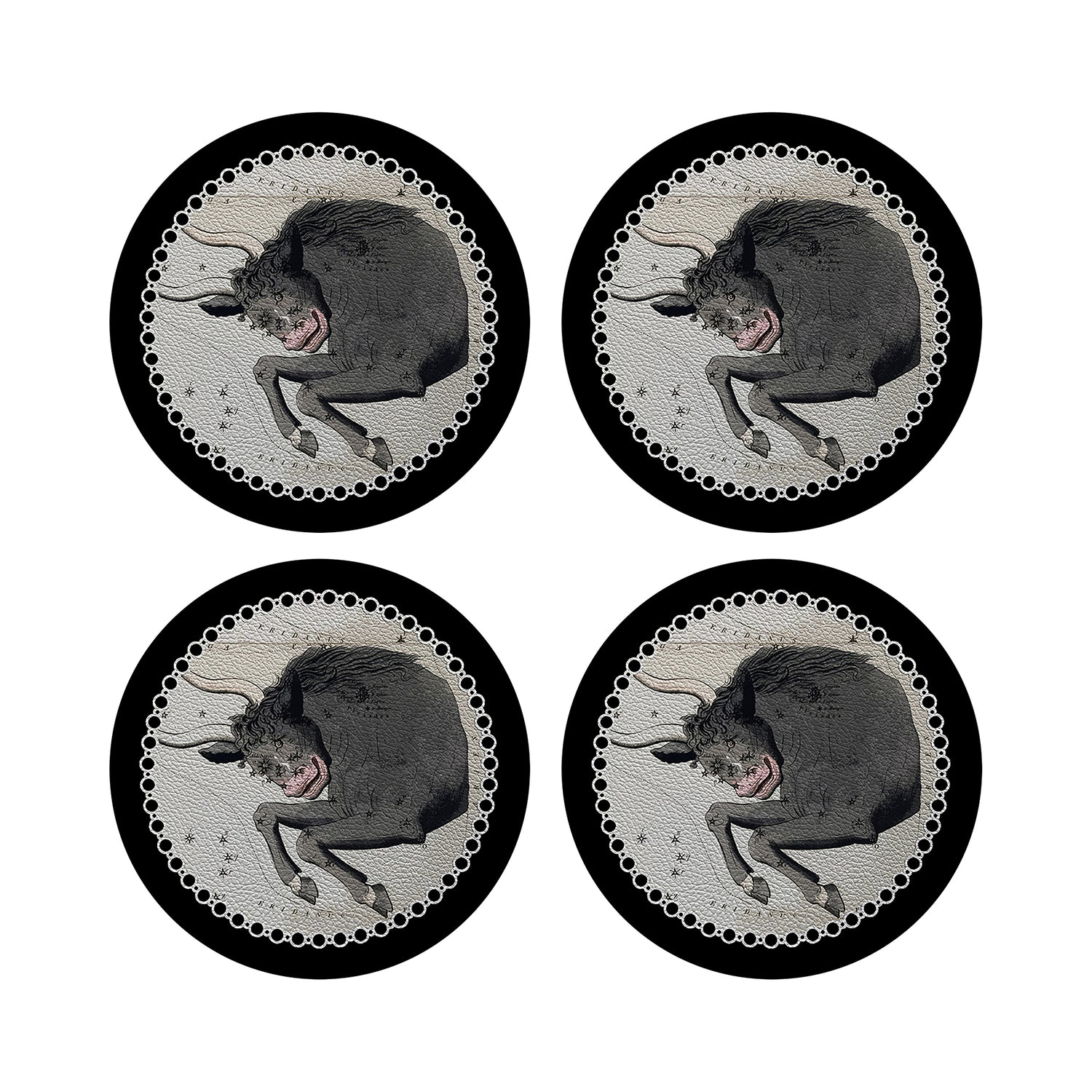 Zodiac Taurus Black 16&quot; Round Pebble Placemats, Set of 4 - nicolettemayer.com
