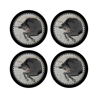 Zodiac Taurus Black 16&quot; Round Pebble Placemats, Set of 4 - nicolettemayer.com
