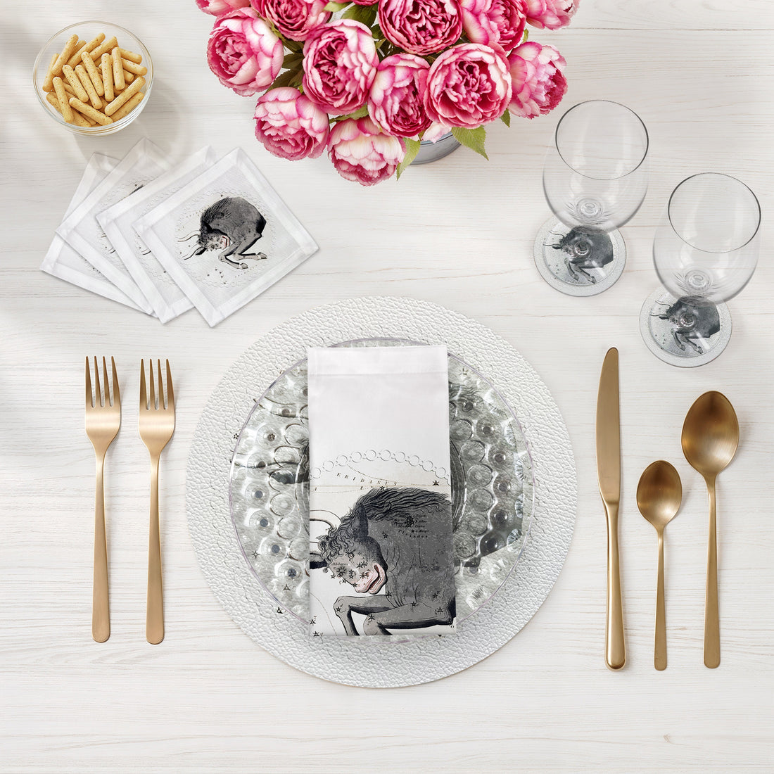 Zodiac Taurus White 16" Round Pebble Placemats, Set of 4 - nicolettemayer.com
