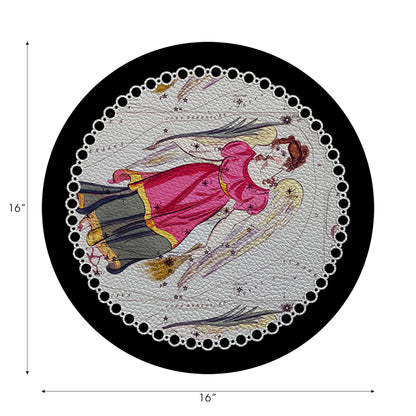 Zodiac Virgo Black Vegan Leather Round Pebble Placemat