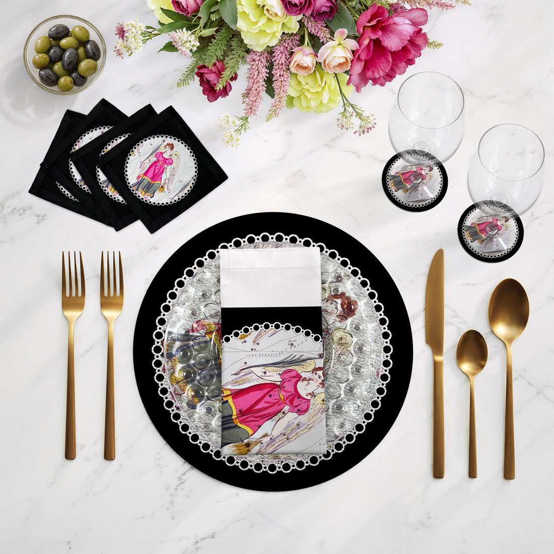 Zodiac Virgo Black 16" Round Pebble Placemats, Set of 4 - nicolettemayer.com
