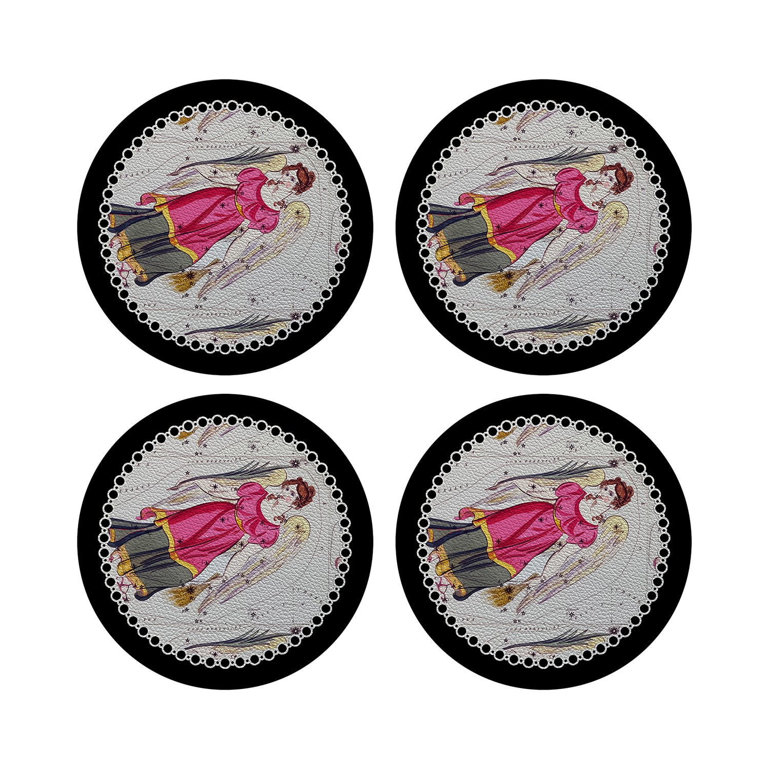 Zodiac Virgo Black 16&quot; Round Pebble Placemats, Set of 4 - nicolettemayer.com
