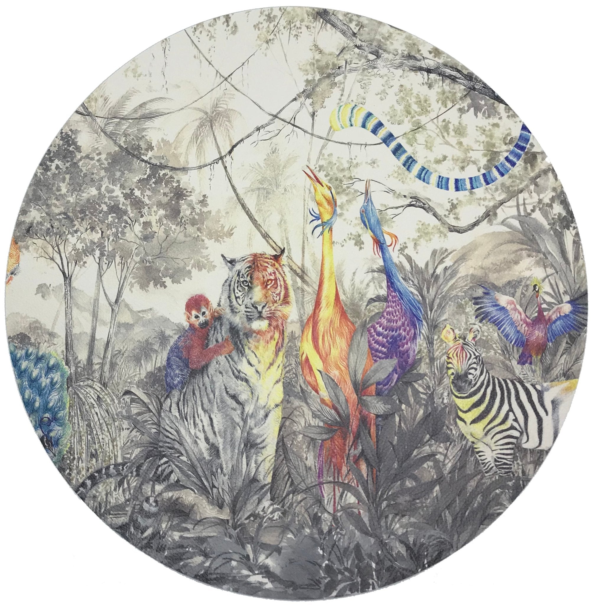 Arcadia Tiger And Zebra Scene 16&quot; Round Pebble Placemats, Set Of 4 - nicolettemayer.com