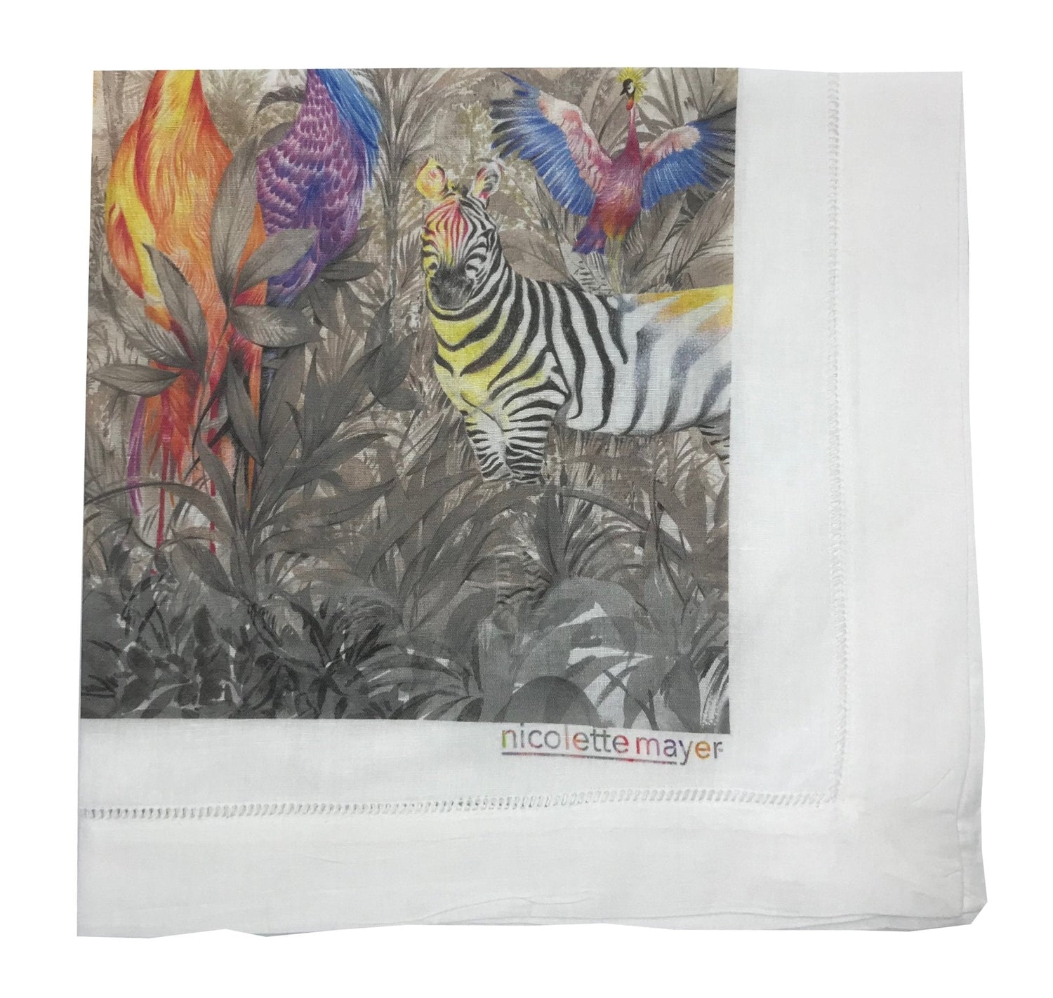 Arcadia Tiger And Zebra Scene 22X22 Hemstitch Napkin Dinner Napkin, Set of 4 - nicolettemayer.com