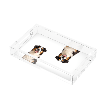 Australian Shepherd Dog Acrylic Rectangle Tray, right three-quarter, by Nicolette Mayer