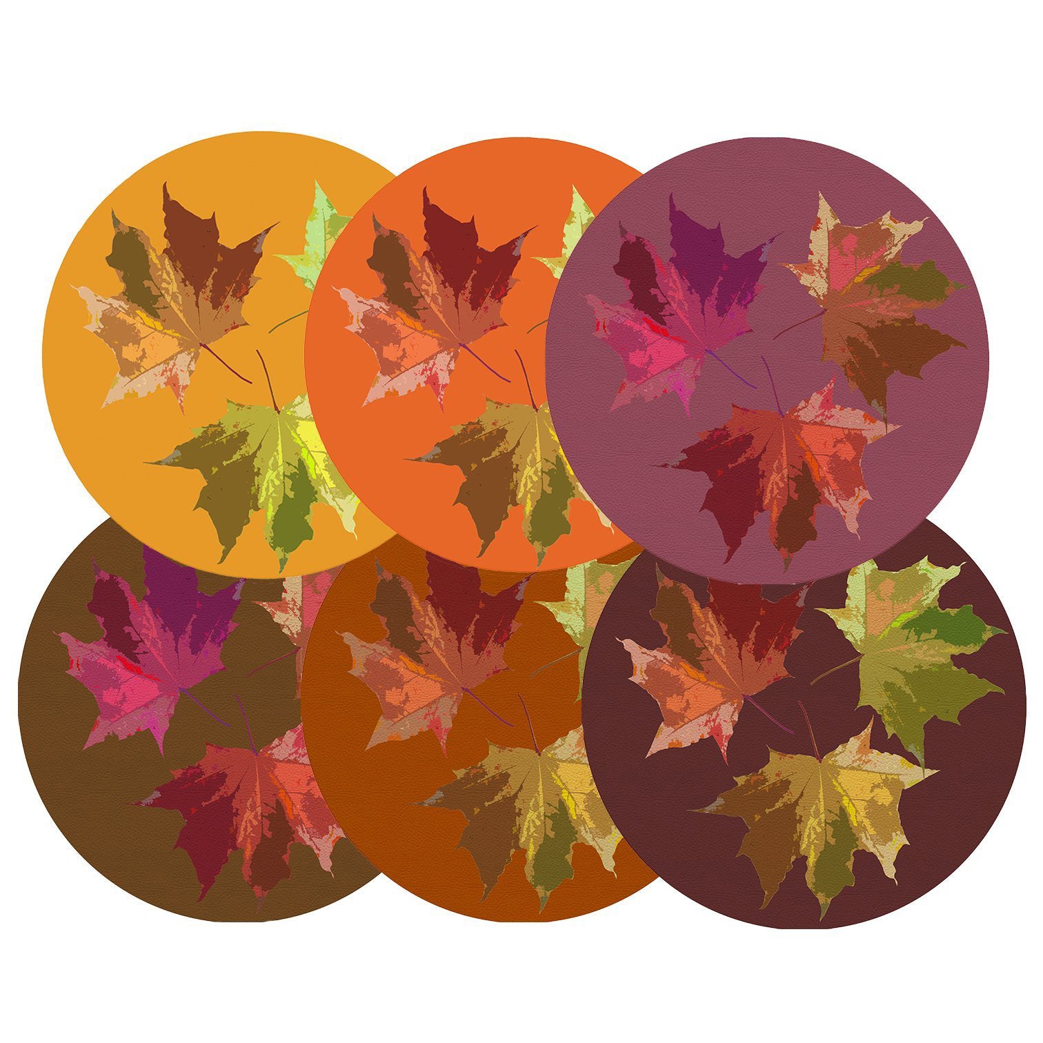 Autumn Leaves Set 16&quot; Round Pebble Placemat Set of 6