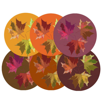 Autumn Leaves Set 16&quot; Round Pebble Placemat Set of 6