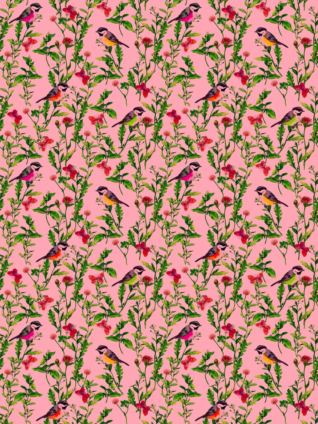 Aviary Pop Dusty Pink Wallpaper, Per Yard - nicolettemayer.com