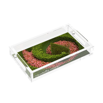 Begonia Swirl Acrylic Rectangle Tray, left three-quarter, by Nicolette Mayer