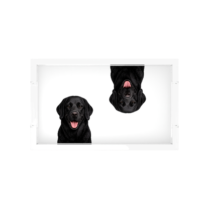 Black Lab Dog Acrylic Rectangle Tray, overhead, by Nicolette Mayer