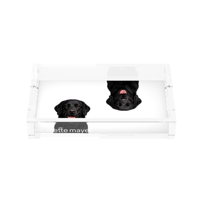Black Lab Dog Acrylic Rectangle Tray, front, by Nicolette Mayer