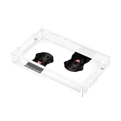 Black Lab Dog Acrylic Rectangle Tray, right three-quarter, by Nicolette Mayer