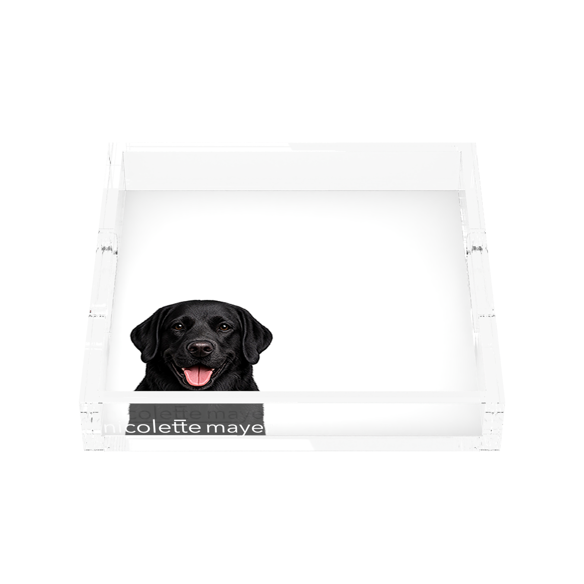 Black Lab Dog Acrylic Decorative Tray, front, by Nicolette Mayer