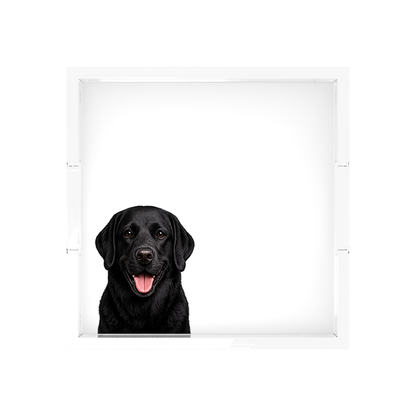 Black Lab Dog Acrylic Decorative Tray, overhead, by Nicolette Mayer