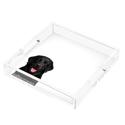 Black Lab Dog Acrylic Decorative Tray, right three-quarter, by Nicolette Mayer
