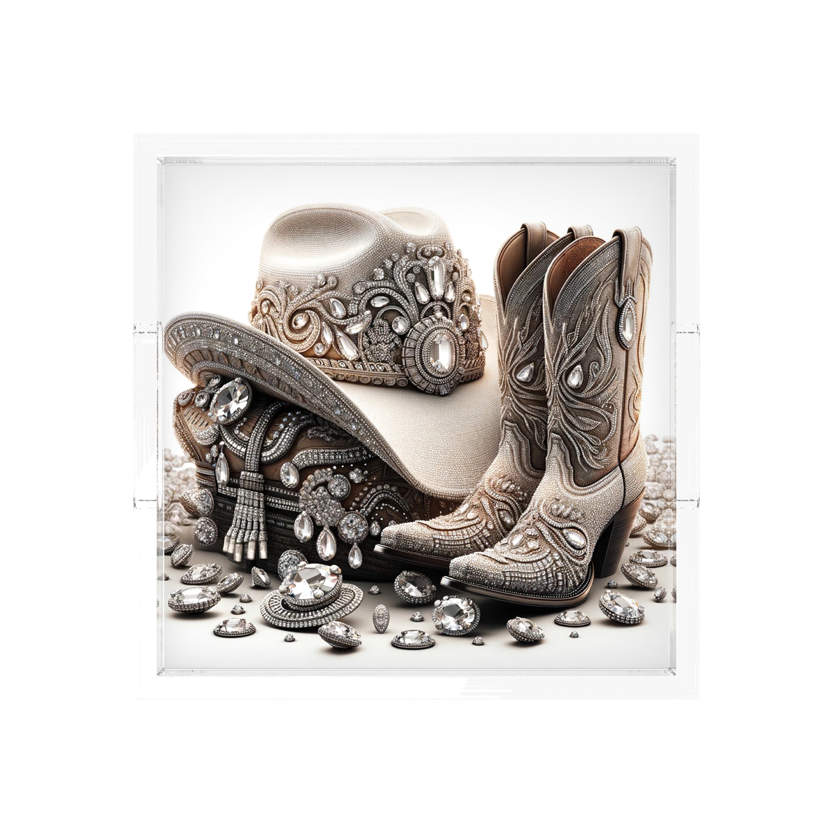Bling Cowgirl Acrylic Decorative Tray, overhead, by Nicolette Mayer