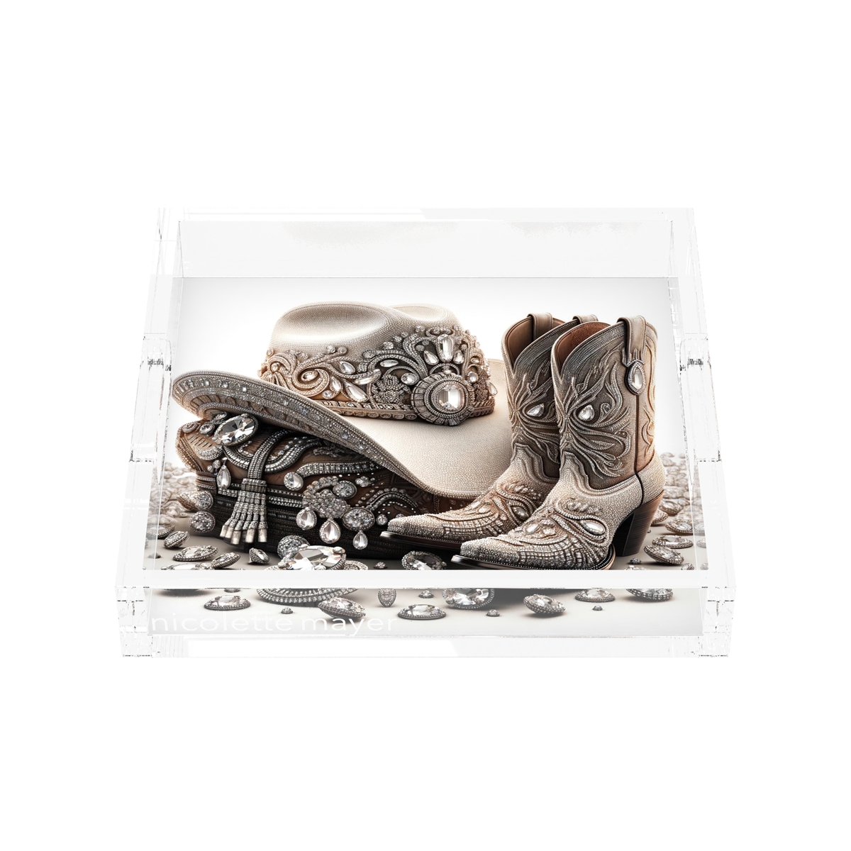 Bling Cowgirl Acrylic Decorative Tray, front, by Nicolette Mayer
