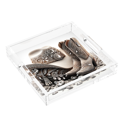 Bling Cowgirl Acrylic Decorative Tray, left three-quarter, by Nicolette Mayer