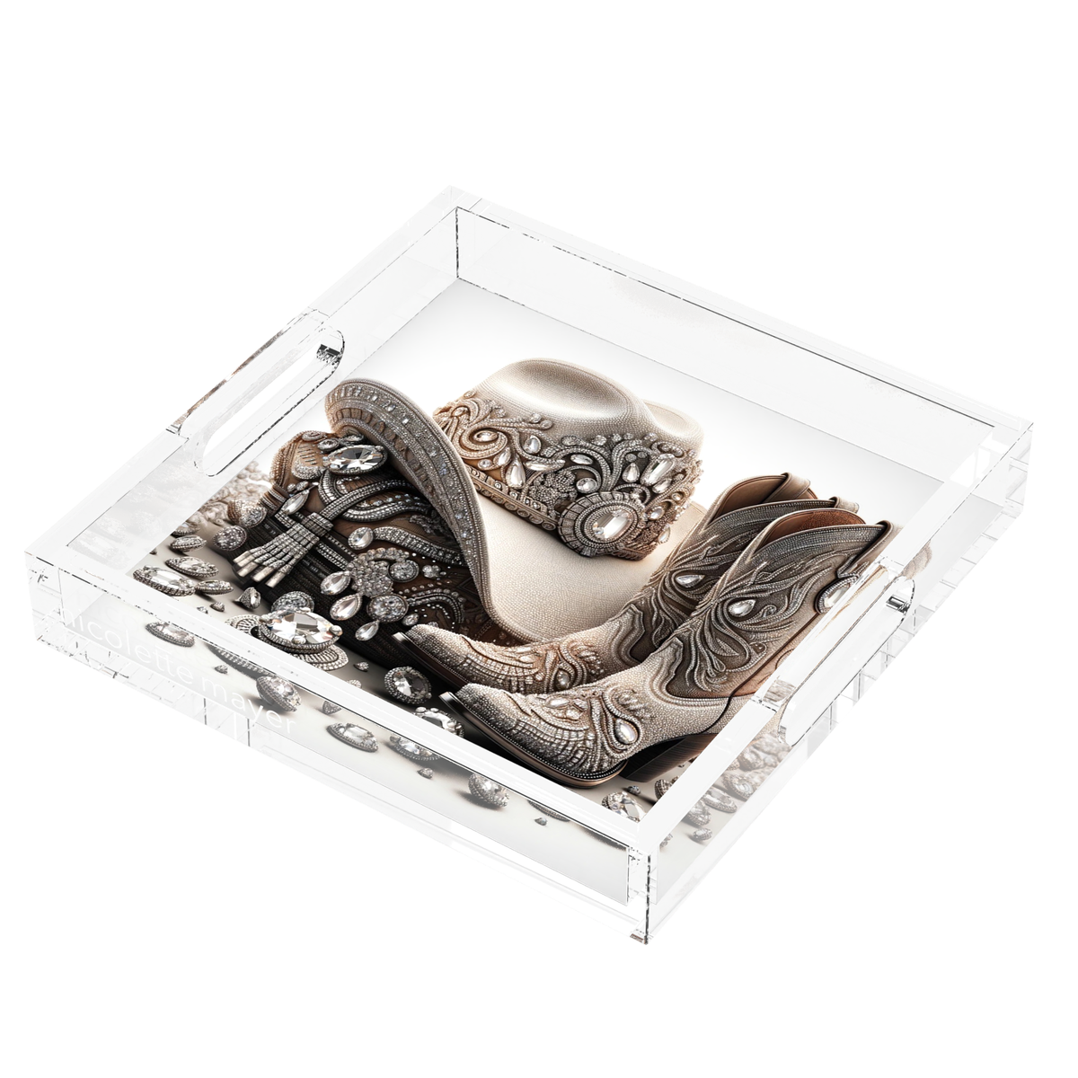 Bling Cowgirl Acrylic Decorative Tray, right three-quarter, by Nicolette Mayer