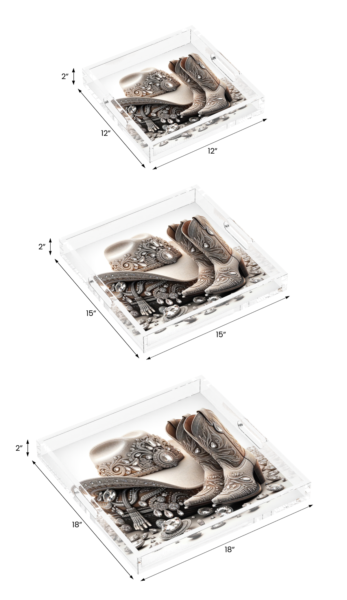 Bling Cowgirl Acrylic Decorative Tray, all three sizes, by Nicolette Mayer