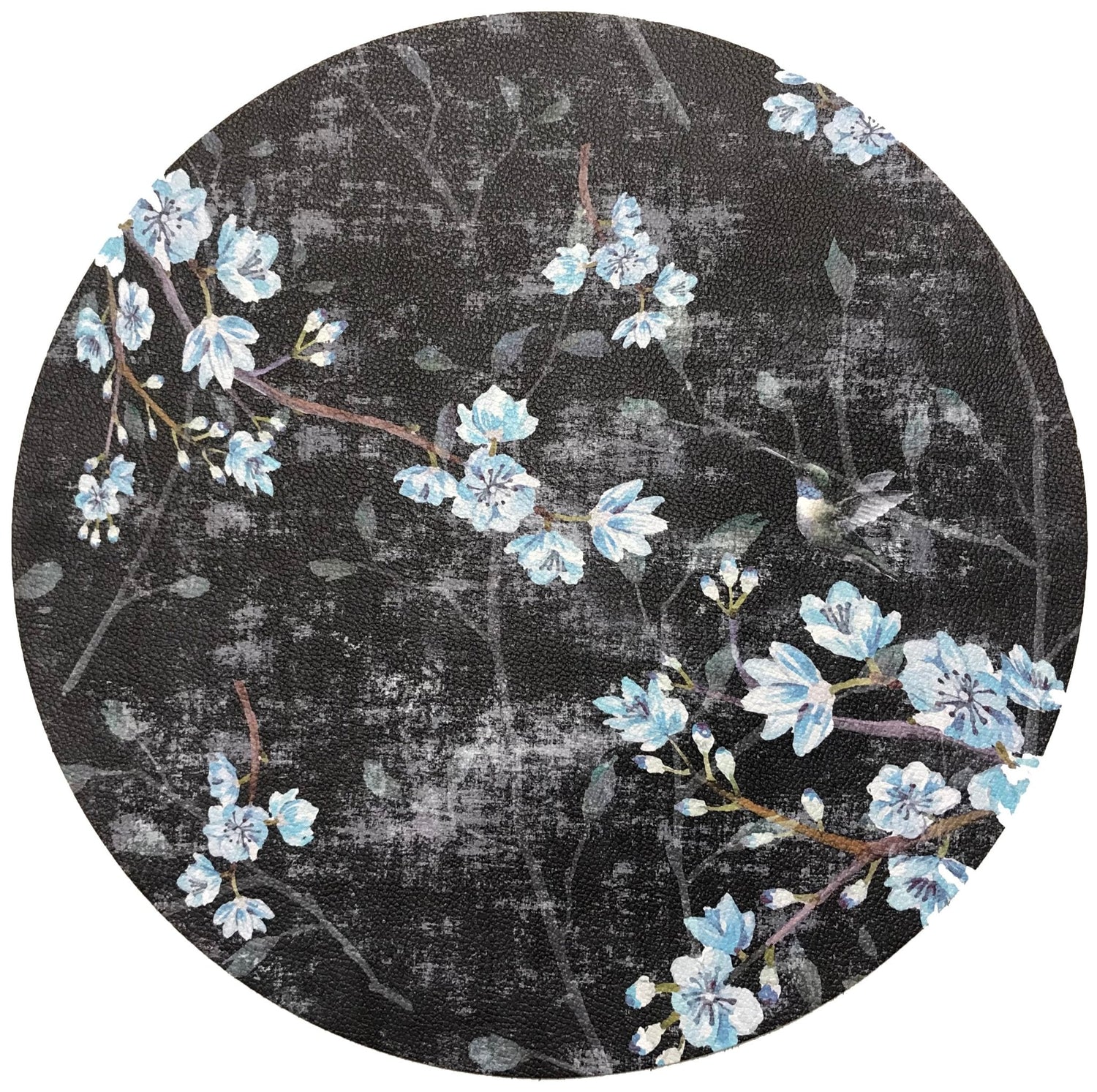 Blossom Fantasia Black Blue 16 Round Pebble Placemats, Set Of 4 - nicolettemayer.com