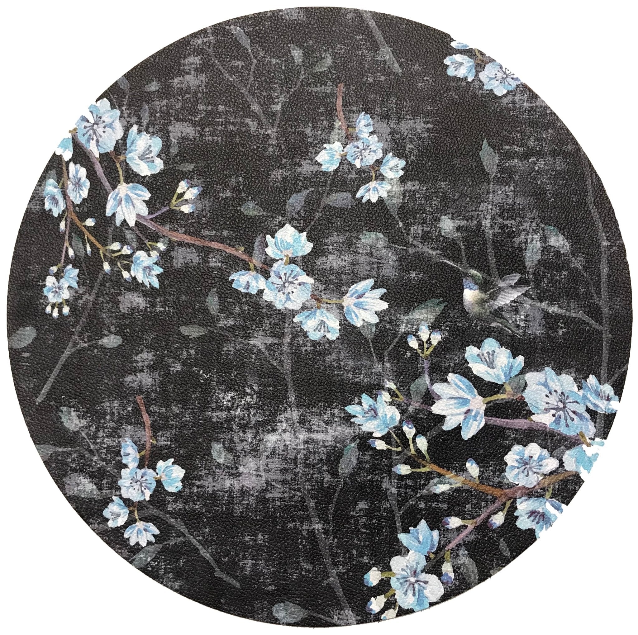 Blossom Fantasia Black Blue 16 Round Pebble Placemats, Set Of 4 - nicolettemayer.com