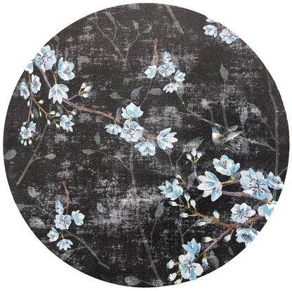Blossom Fantasia Black Blue 16 Round Pebble Placemats, Set Of 4 - nicolettemayer.com