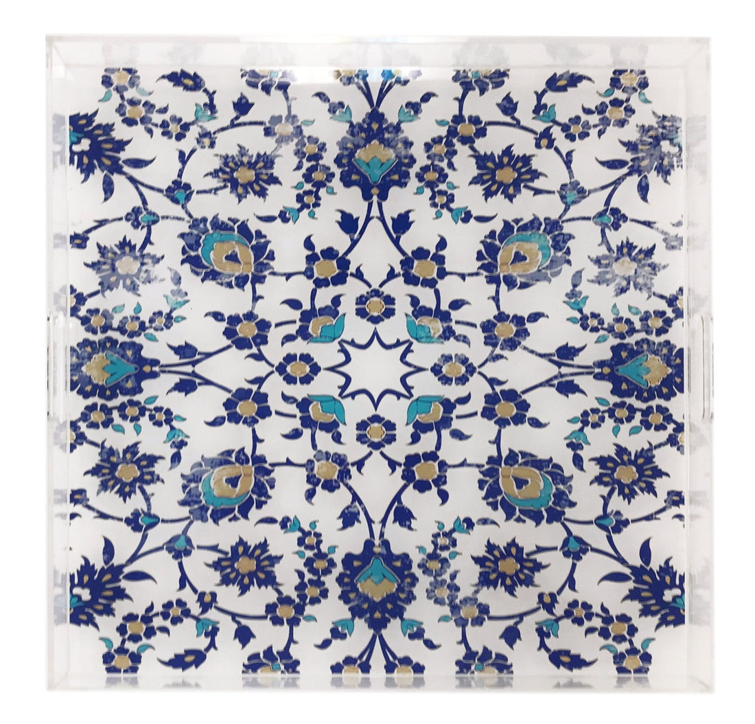 BOSPHORUS BLUE WHITE 18X18 ACRYLIC TRAY - nicolettemayer.com