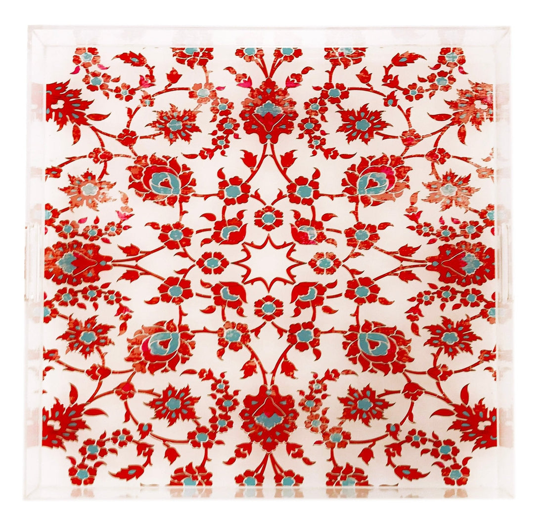 BOSPHORUS RED TURQUOISE 18X18 ACRYLIC TRAY - nicolettemayer.com