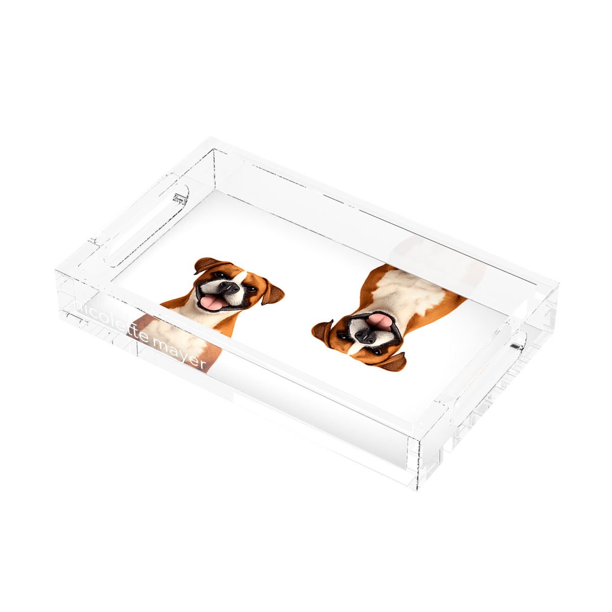 Boxer Dog Acrylic Rectangle Tray, right three-quarter, by Nicolette Mayer