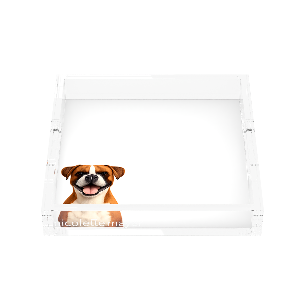 Boxer Dog Acrylic Decorative Tray, front, by Nicolette Mayer