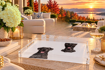 Cane Corso Dog Acrylic Rectangle Tray, on a patio table, by Nicolette Mayer