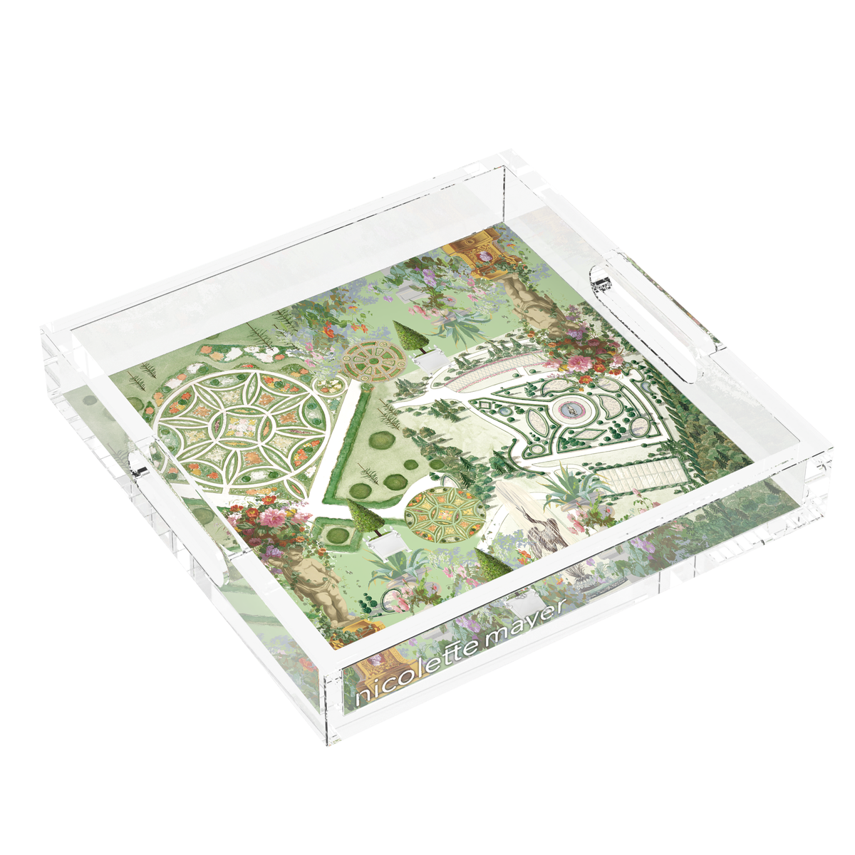 Chateau Garden Acrylic Decorative Tray, left three-quarter, by Nicolette Mayer