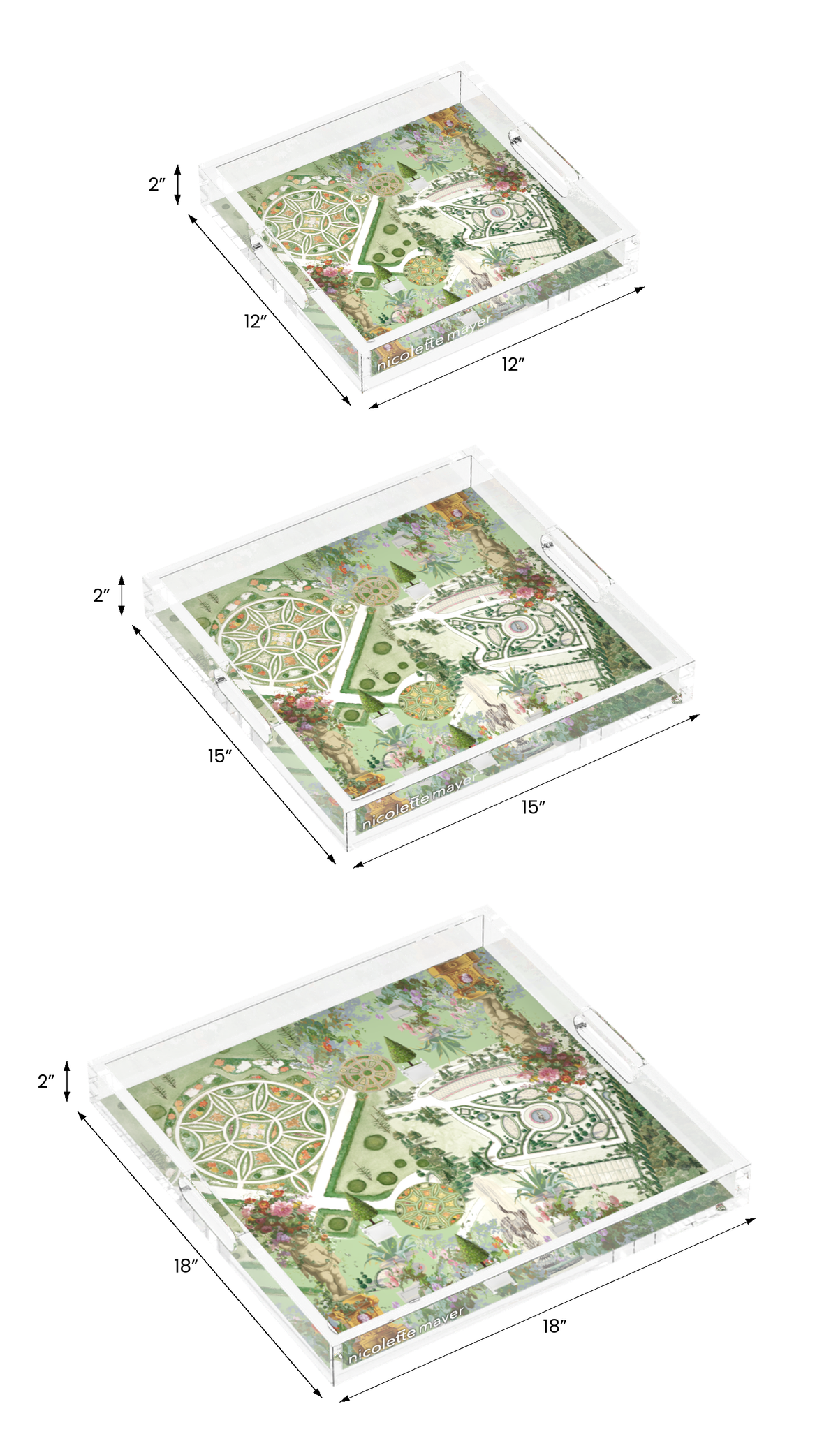 Chateau Garden Acrylic Decorative Tray, all three sizes, by Nicolette Mayer