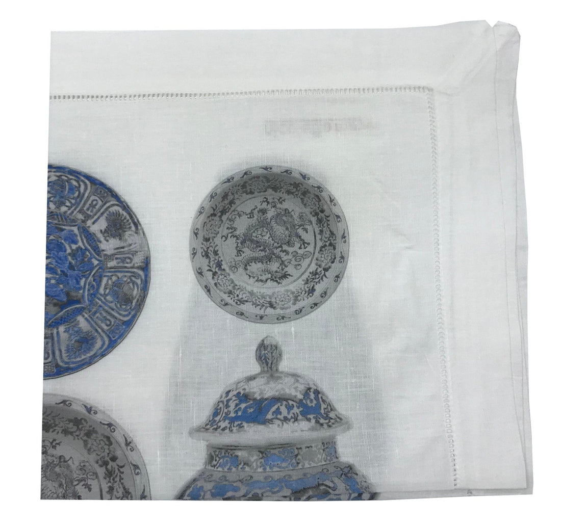 CHINOIS CERAMIC MING BLUE 22"X22" HEMSTITCH DINNER NAPKIN, SET OF 4 - nicolettemayer.com