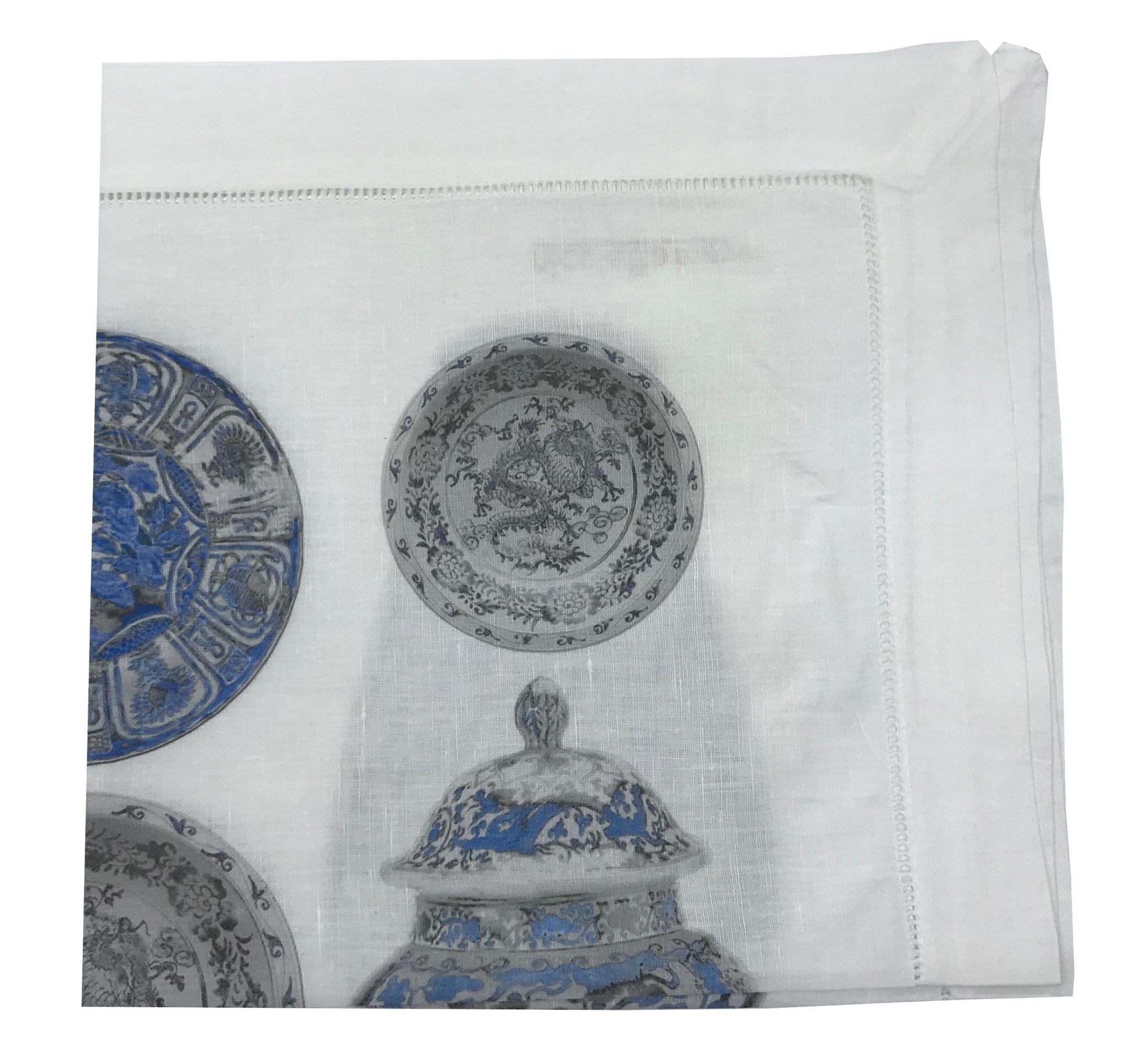 CHINOIS CERAMIC MING BLUE 22&quot;X22&quot; HEMSTITCH DINNER NAPKIN, SET OF 4 - nicolettemayer.com
